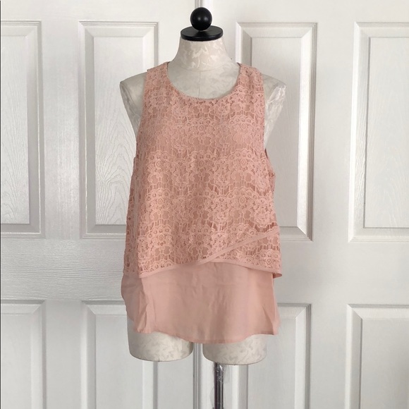 Monteau Tops - Monteau Lace Overlay Sleeveless Top